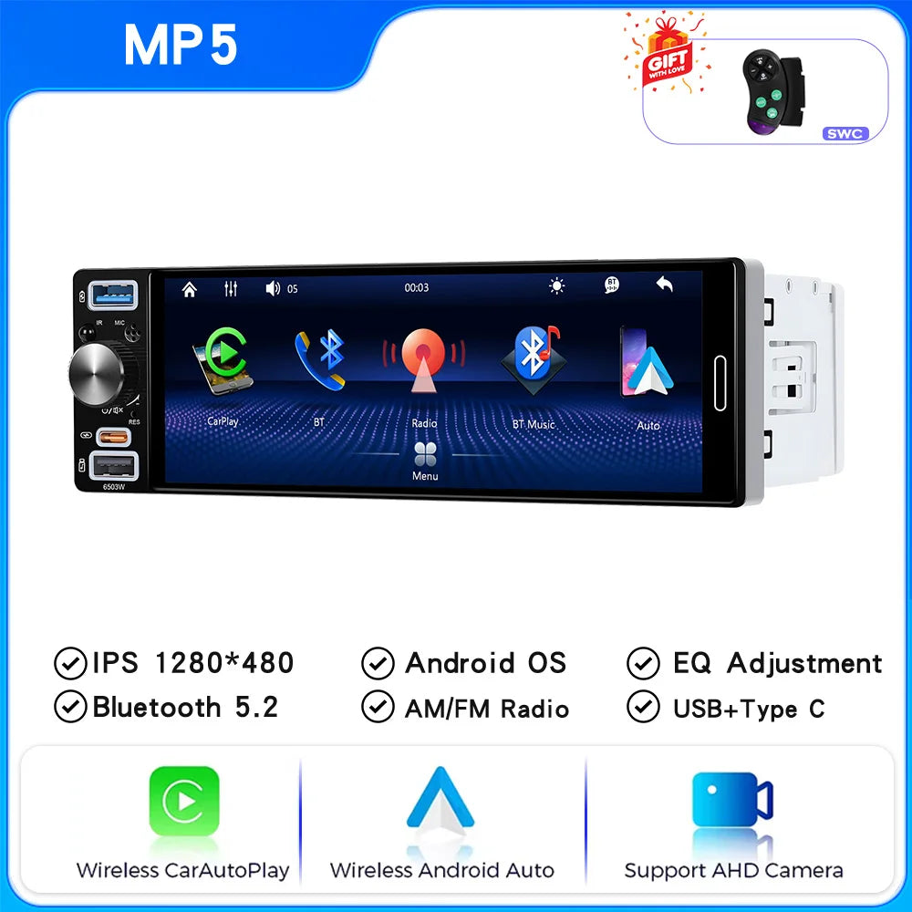 6.5" Touchscreen Car Multimedia Player with Wireless CarPlay, Android Auto & GPS