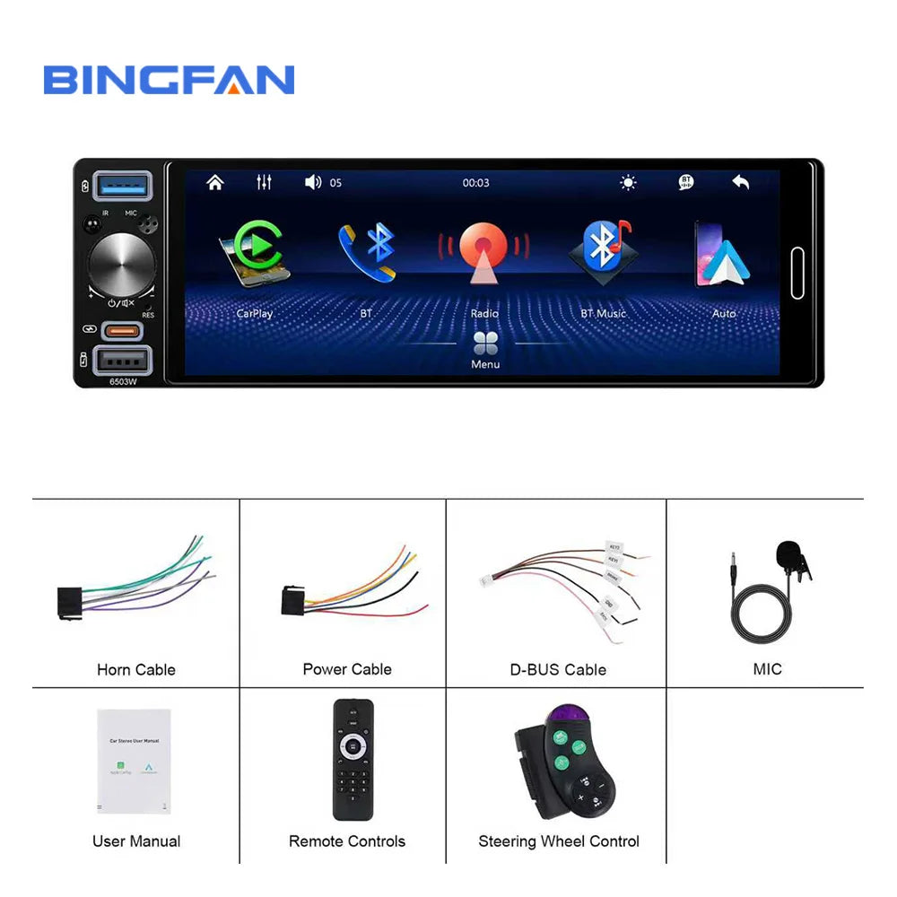 6.5" Touchscreen Car Multimedia Player with Wireless CarPlay, Android Auto & GPS