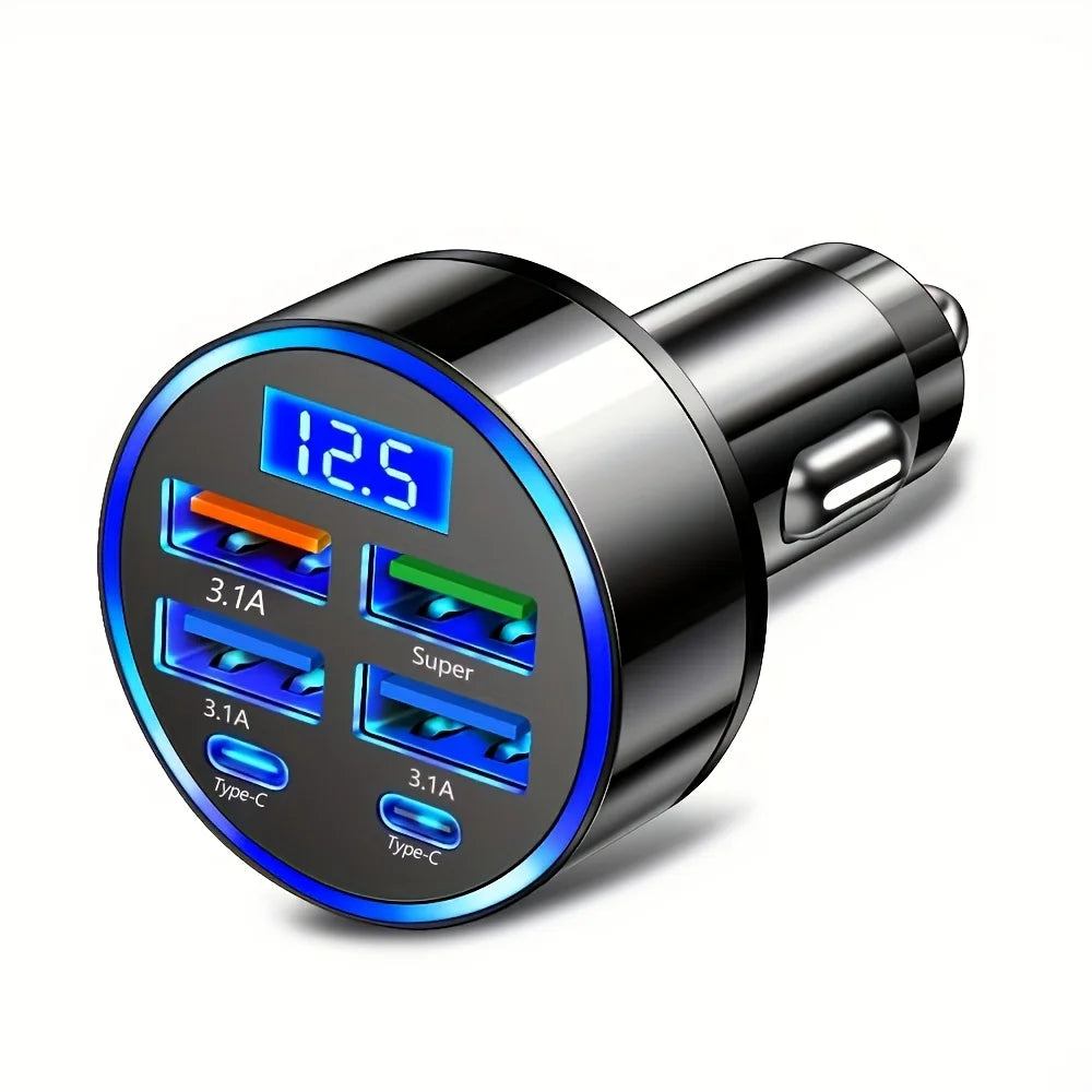 6-in-1 Fast Car Charger with Dual USB-C & Digital Display ⭐