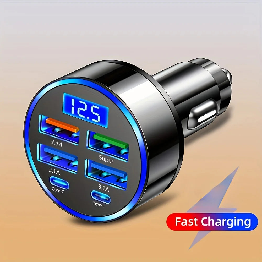 6-in-1 Fast Car Charger with Dual USB-C & Digital Display ⭐