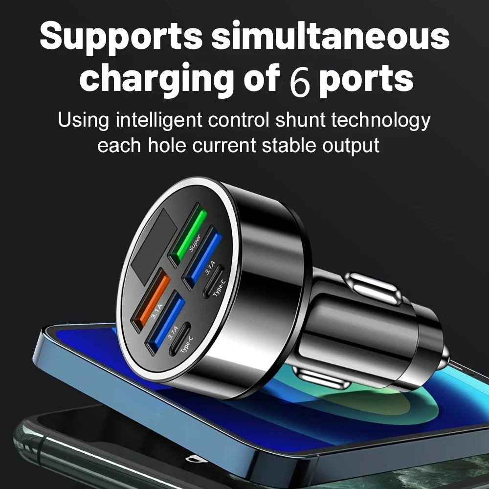 6-in-1 Fast Car Charger with Dual USB-C & Digital Display ⭐