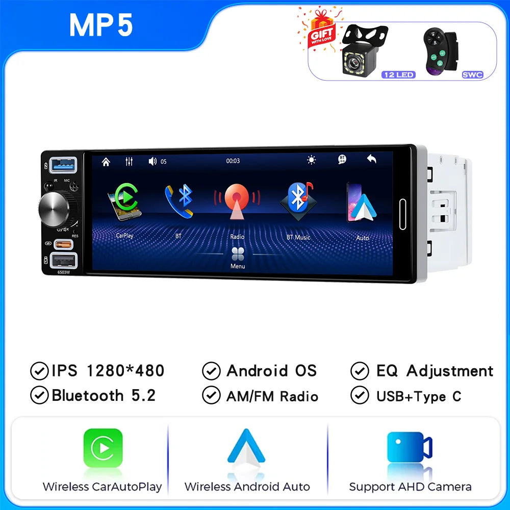 6.5" Touchscreen Car Multimedia Player with Wireless CarPlay, Android Auto & GPS