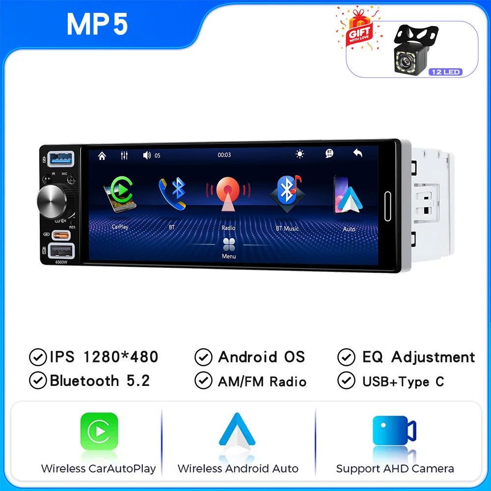 6.5" Touchscreen Car Multimedia Player with Wireless CarPlay, Android Auto & GPS
