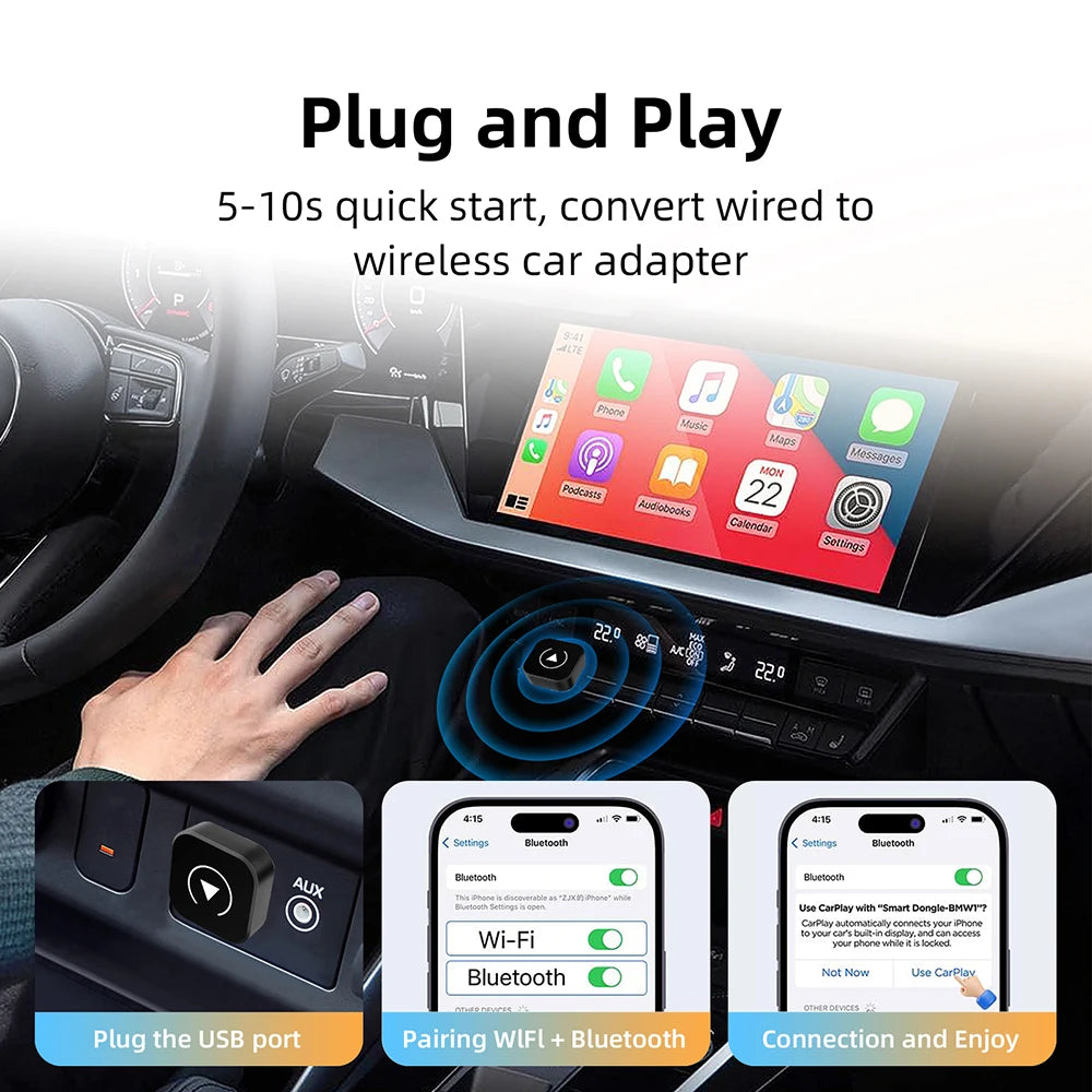 2-in-1 Wireless CarPlay & Android Auto AI Smart Box Adapter